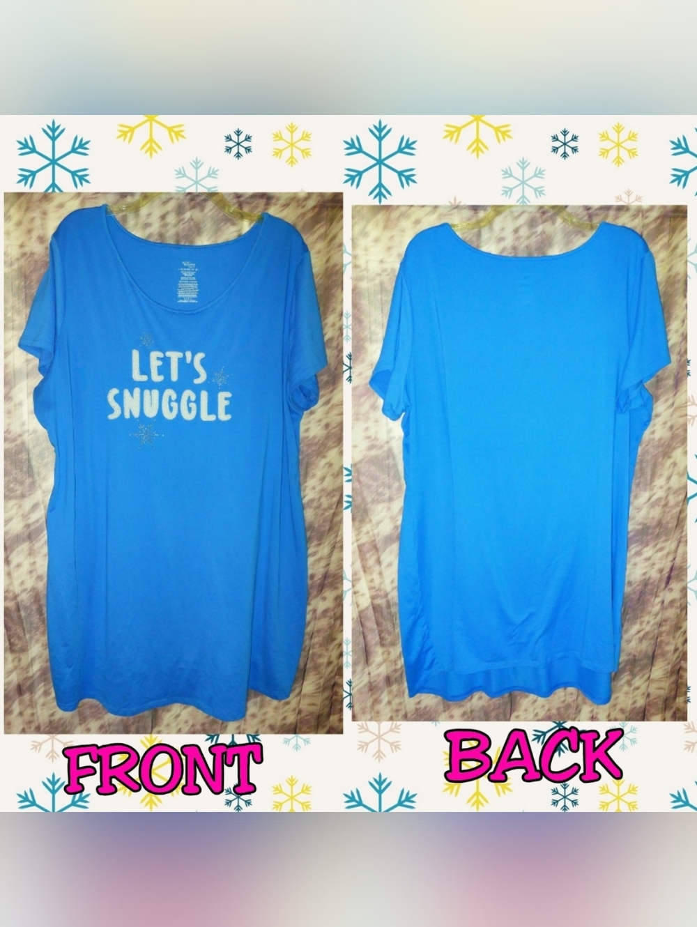 Secret Treasures Blue/Wht/Silver Let's Snuggle Print Knit Nightshirt L/XL(14-18) - Picture 2 of 6